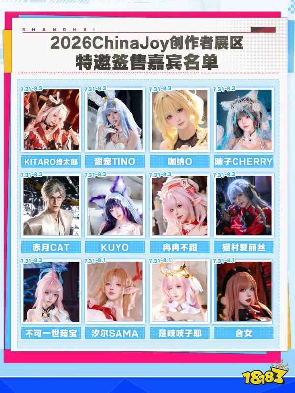 2026ChinaJoy创作者展区达人签售区嘉宾名单2.0公开!